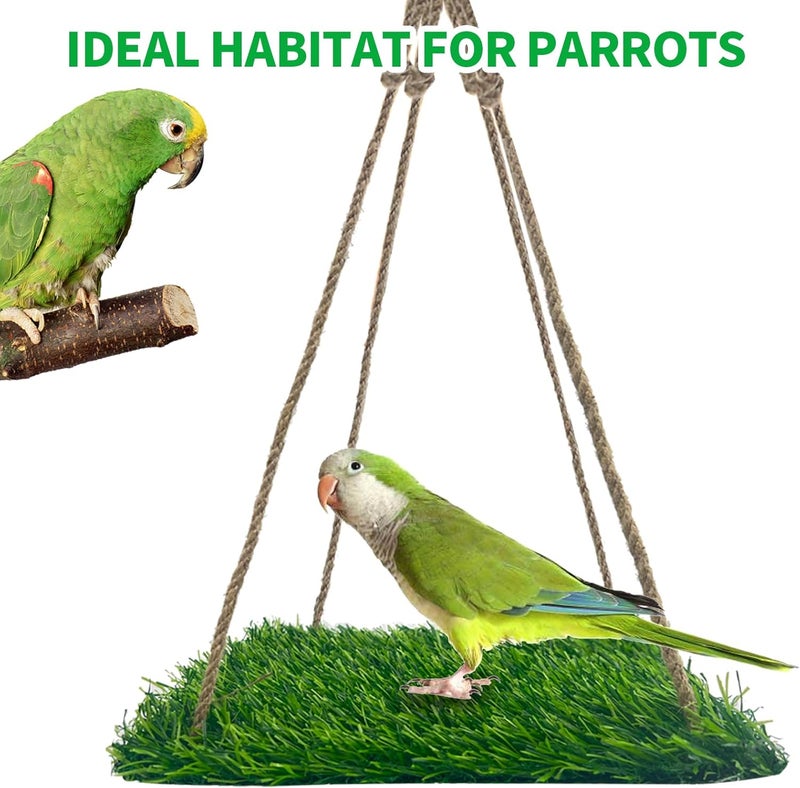 FlidRunest Large Bird Swing Toy, Bird Grass Mat Hammock Swing with Hooks, Parrot Climbing Foraging Toy for Cockatoo,Parakeets,Budgie,Sun Conure, Small to Medium 15.7x7.8 Inches - Image 5